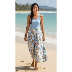 Lynt California UV Protect Maxi Swing Skirt Sz M Blue Tropical Island Vacation